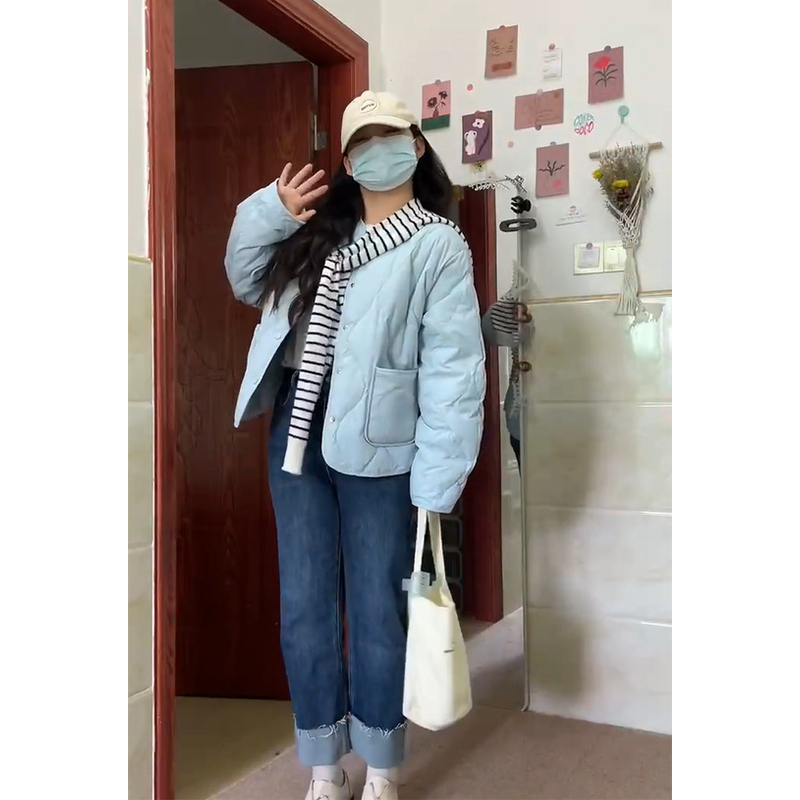 有內里菱格羽絨棉服女秋冬輕薄麵包服外套棉衣女