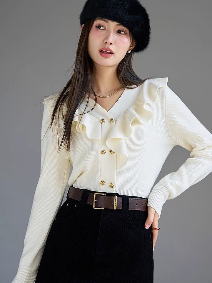 荷葉邊針織開衫外套女2023秋季女新款不規則設計感短款上衣絲光棉