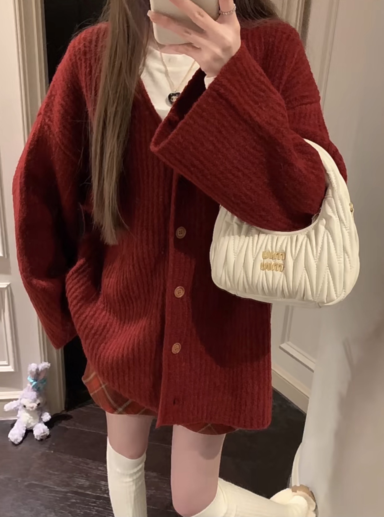Christmas Outfit New Year Red Sweater Jacket Women's Autumn and Winter 2023 New Style Chic and Beautiful Knitted Cardigan