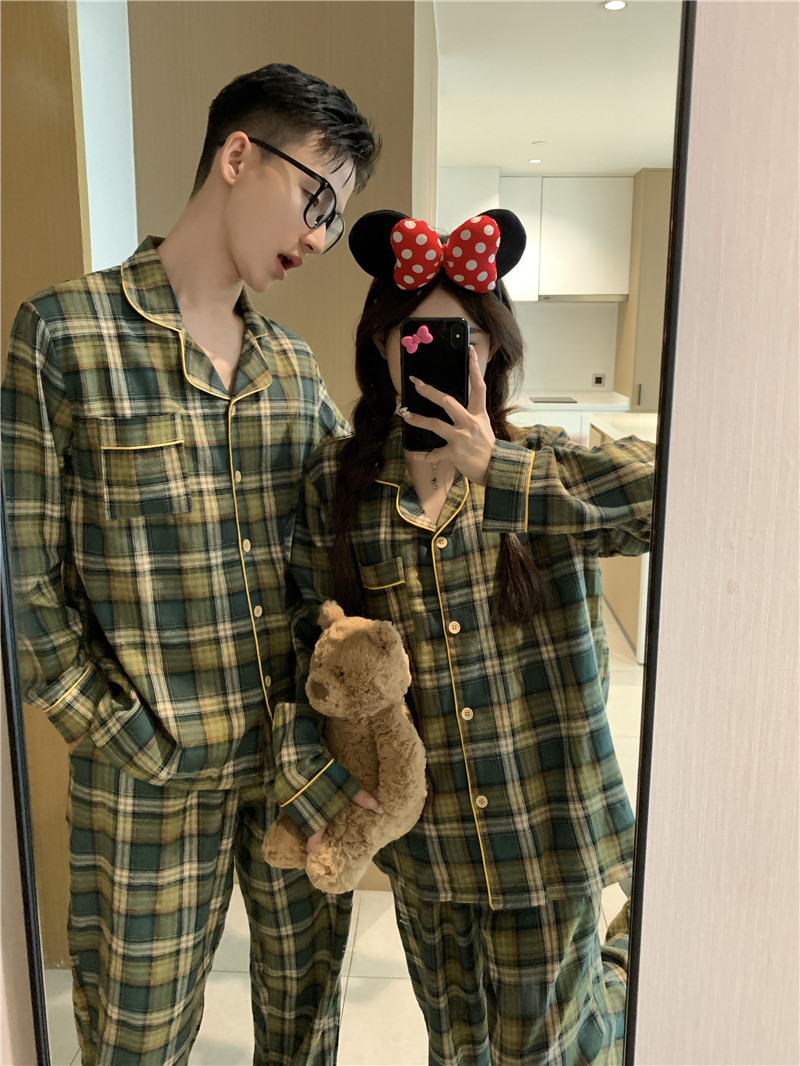 實拍韓版秋冬加厚保暖磨毛聖誕格子寬鬆重工蕾絲外穿家居服套