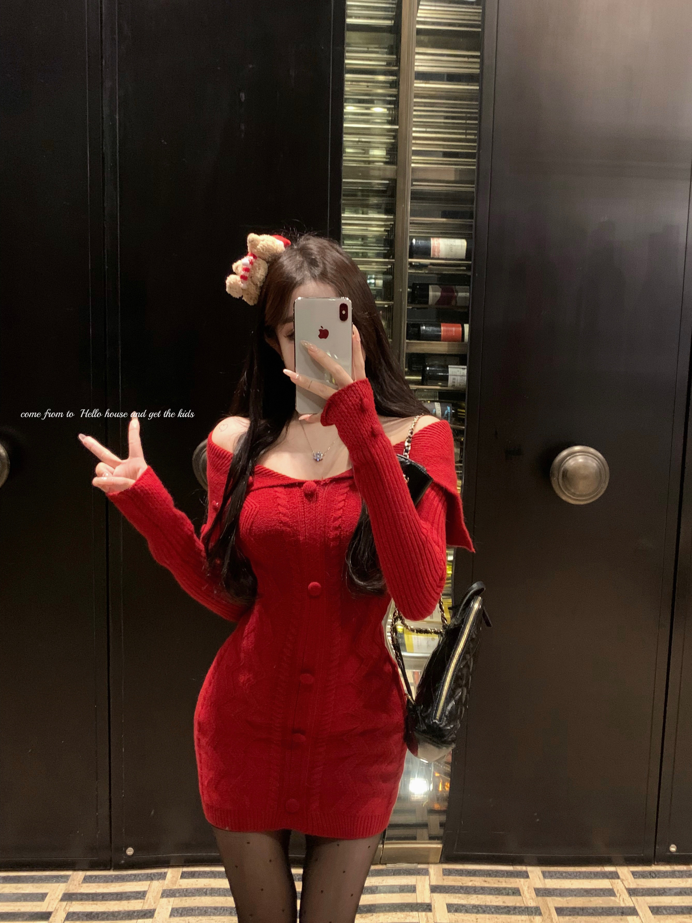 實拍~性感修身大翻領毛衣針織內搭打底裙顯瘦包臀連衣裙