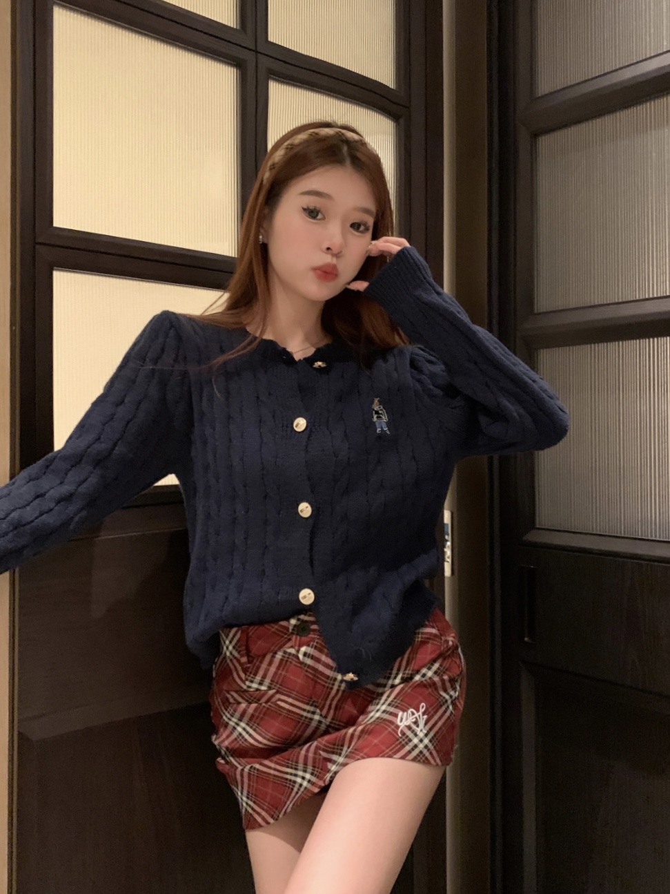 實拍 新款韓版圓領麻花針織毛衣刺繡開衫外套上衣女