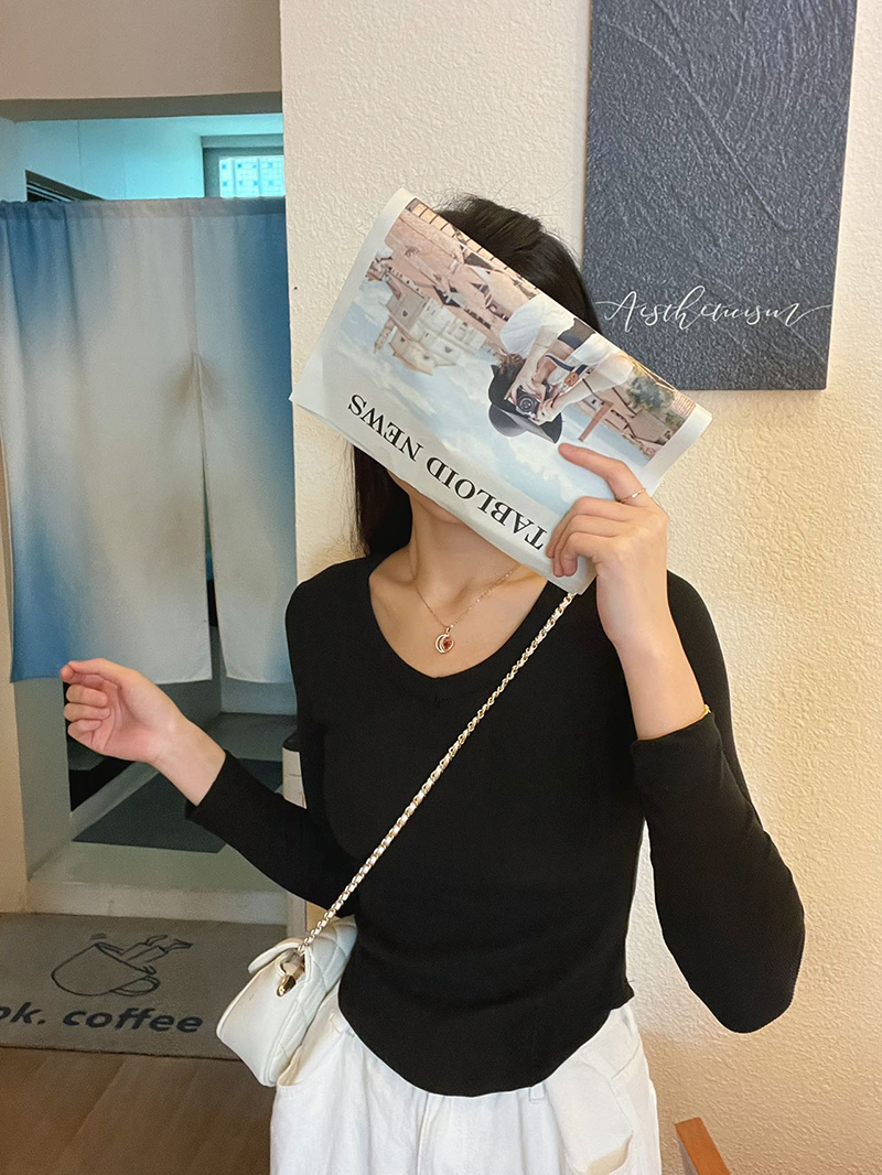 實拍 秋冬保暖磨毛加絨加厚v領鎖骨內搭打底衫修身長袖上衣女