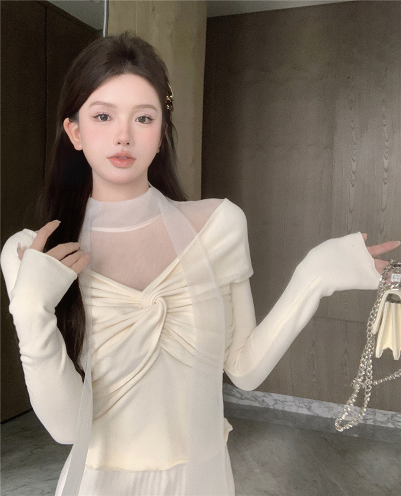 實拍復古性感磨毛針織打底衫秋裝高級溫柔上衣T恤女