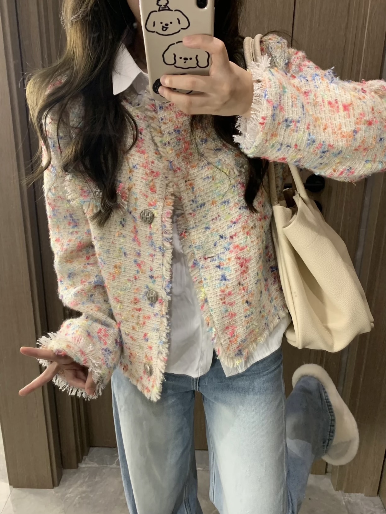 Xiaoxiangfeng braided tassel short coat for women in autumn new design contrasting color round neck top
