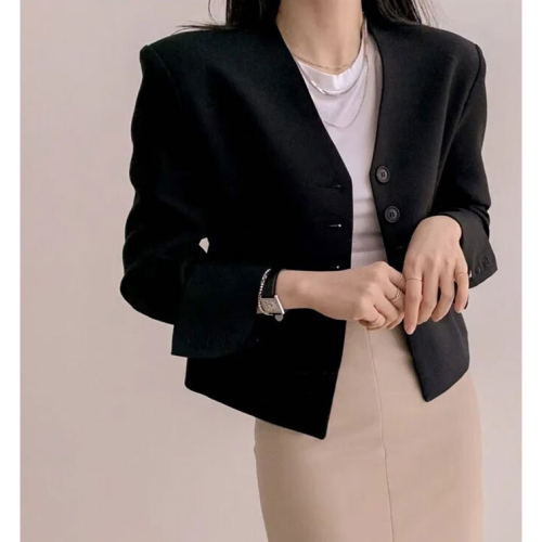 Korean chic2024 spring and autumn new style retro simple temperament V-neck casual commuting versatile long-sleeved suit jacket