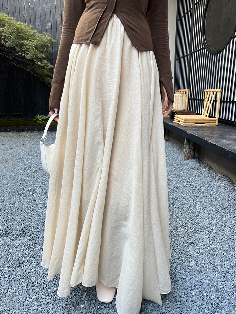 Actual shot of 2024 spring and summer new cool and irregular cotton and linen high-waist A skirt for women with long skirt