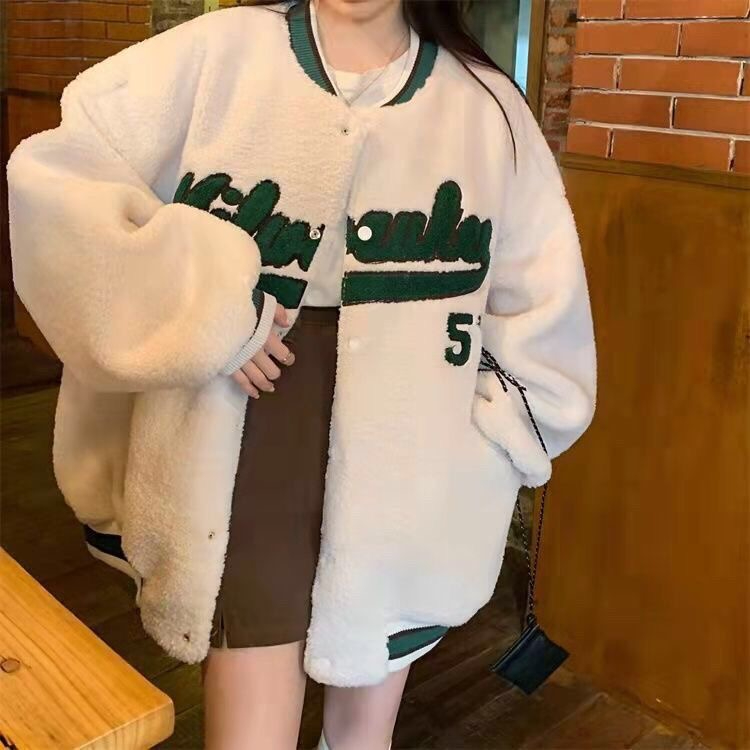 2023新款羊羔絨初冬復古棒球服外套韓版寬鬆百搭男女上衣ins風潮