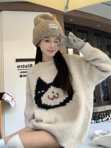 Real shot of cats~Autumn and winter Korean chic cute cats warm sweaters and sweaters