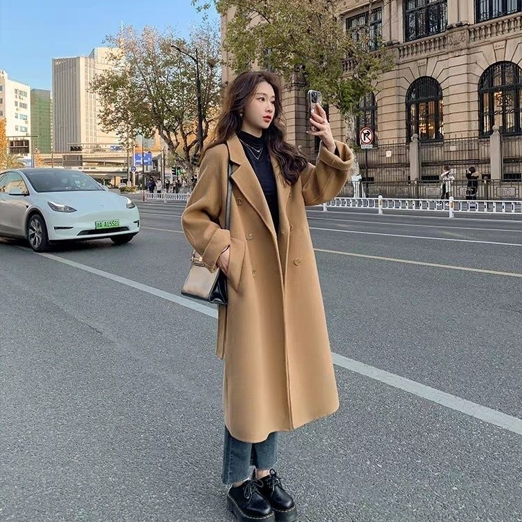 毛呢大衣女美拉德高級感時尚新款雙排扣設計秋冬毛呢外套中長款
