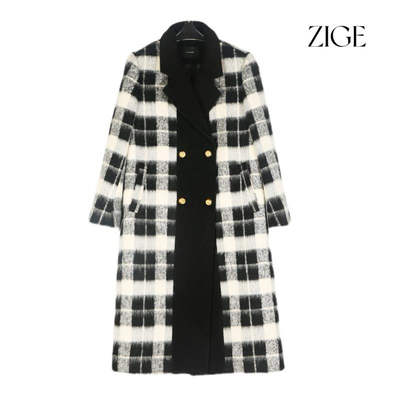 ZIGE piano score autumn and winter fashion large lapel coat temperament plaid plus cotton wool 3DWYZ26