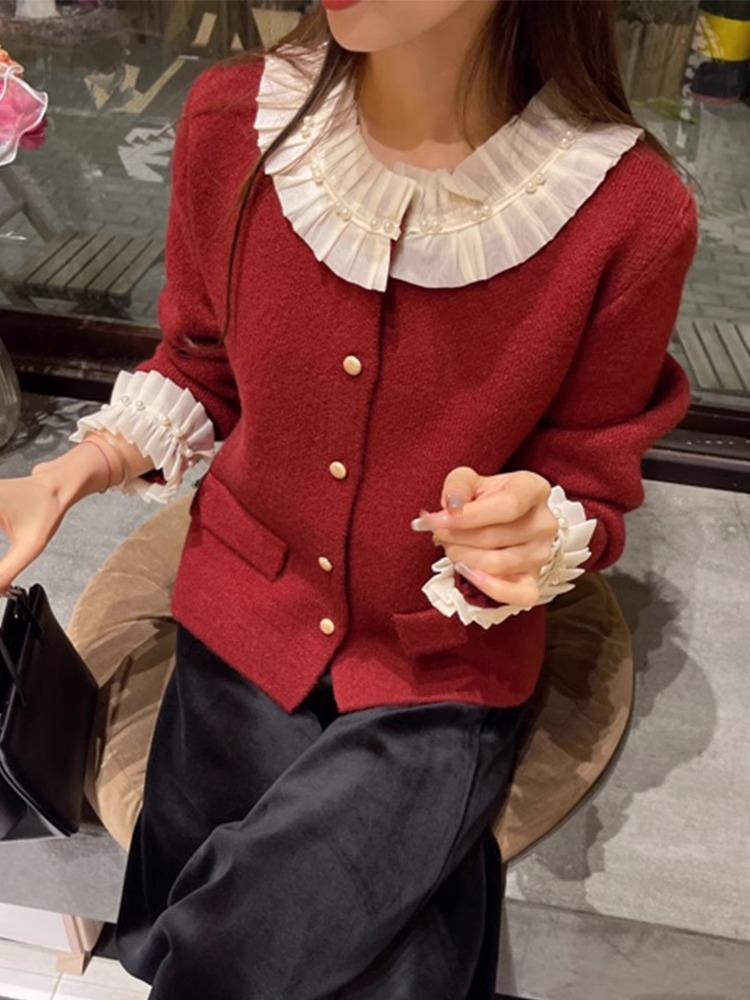 綿羊絨2024新款冬季別致絕美高級感超好看紅色女毛衣