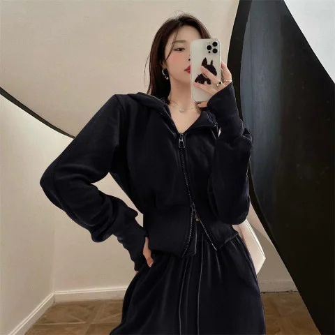 運動服網紅時尚兩件套裝女春秋2023新款粉色衛衣休閒長褲潮