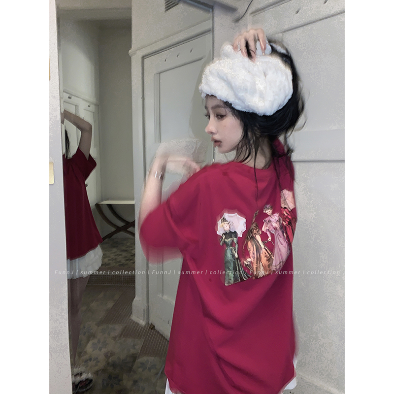 官圖 重磅/精梳純棉 後包領 有縫邊 S-XXXL 夏裝短袖T恤女