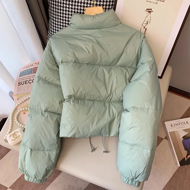 Green Short Short Bread Jacket Women's Autumn and Winter 2023 New Thick Loose Fashionable Cotton Jacket