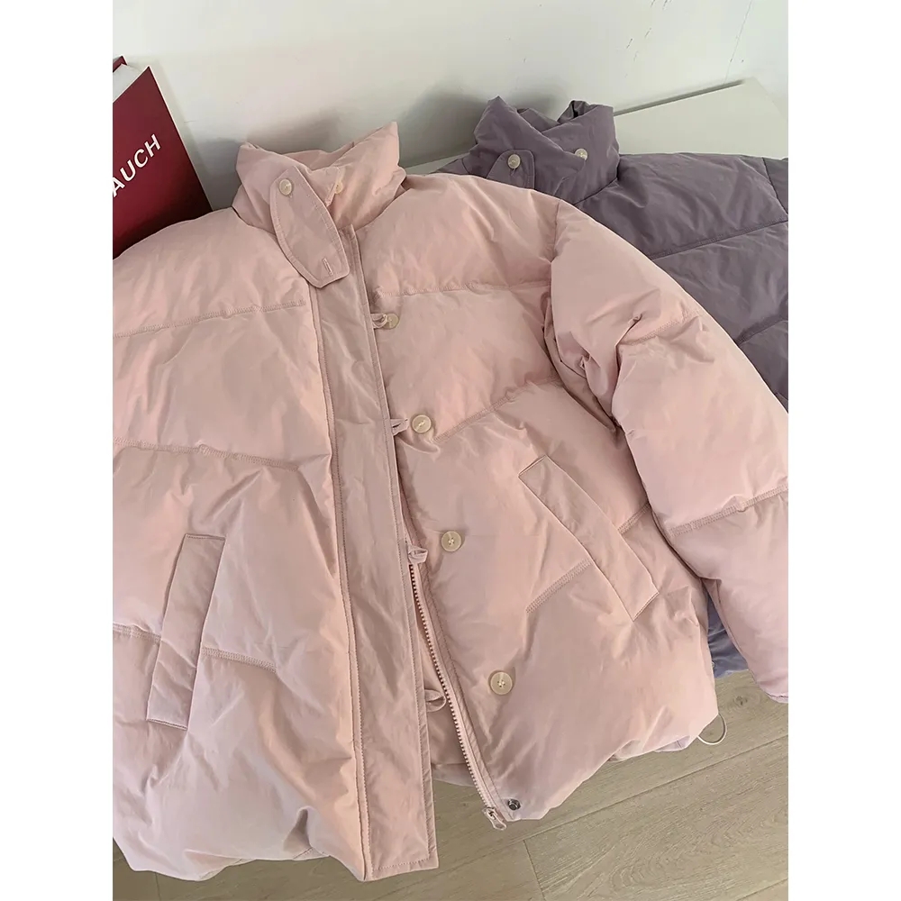 Recommended! Pink stand-up collar cotton coat for women 2023 winter fashion new warm small short bread coat