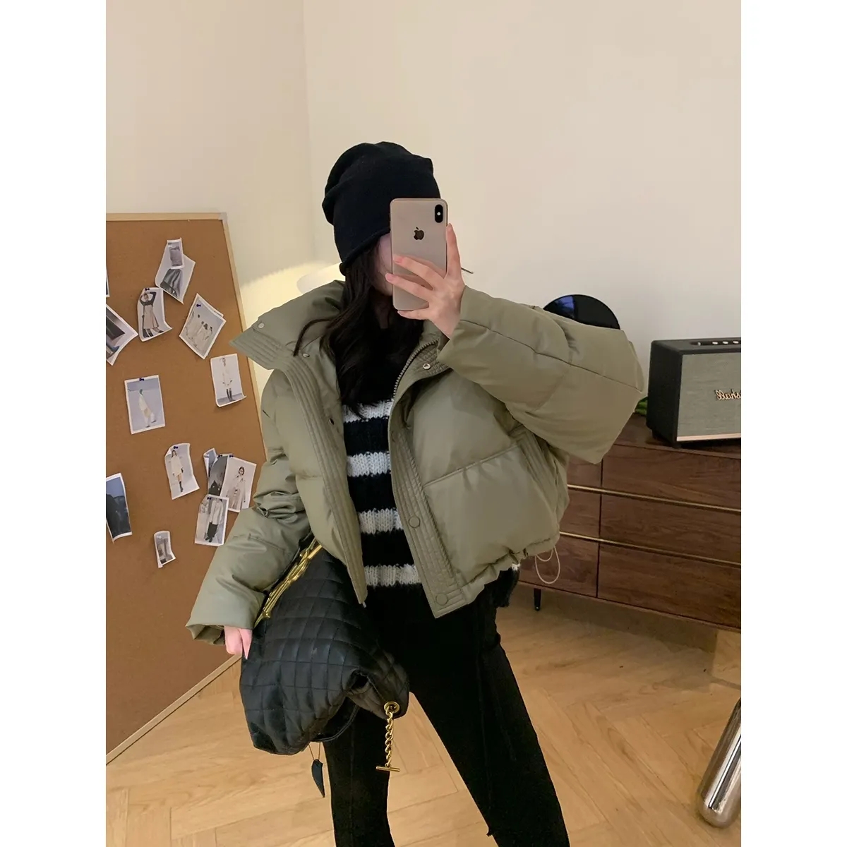 Fashionable short pu leather cotton clothing for women new small 2023 autumn and winter niche stand-up collar thickened ins bread clothing