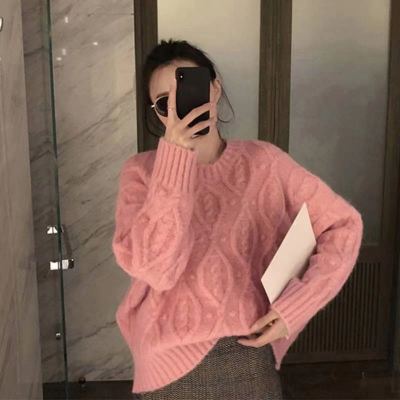 2023 new autumn and winter women's clothing, sweet, fresh, mid-length, long-sleeved, small twist, loose pullover sweater