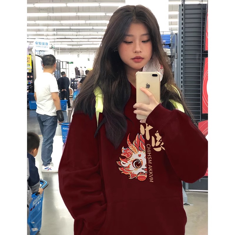 CVC cotton pasta wool Chinese cotton composite/milk silk 300g silver fox velvet 400g front printed hooded sweatshirt for women