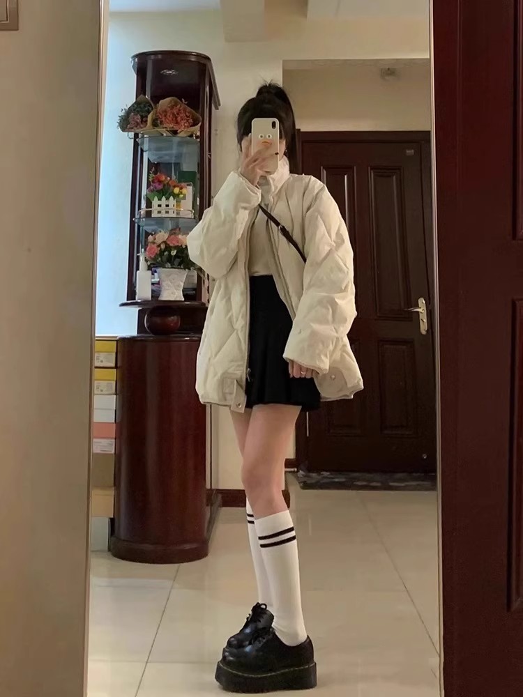 oversize retro stand collar cotton jacket for women 2023 winter new casual design niche loose cotton jacket
