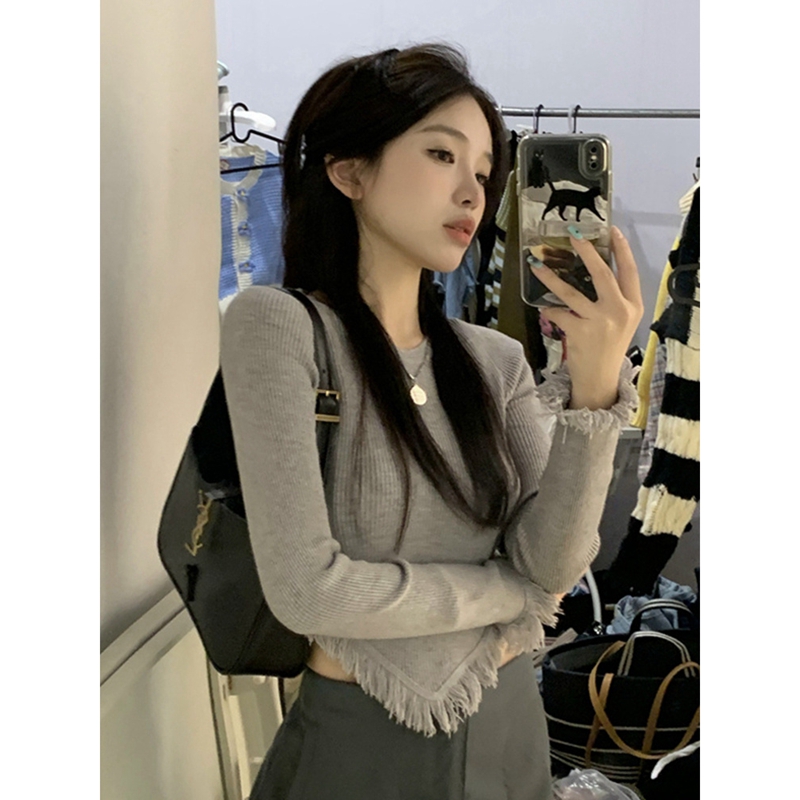 官圖 260克坑條刷毛絨 高級感不規則流蘇毛衣女小眾設計感