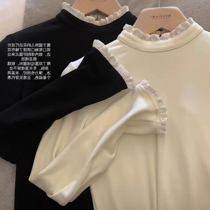Half turtleneck double-sided German velvet bottoming shirt for women 2023 autumn and winter new solid color inner wear simple slim long-sleeved top for women