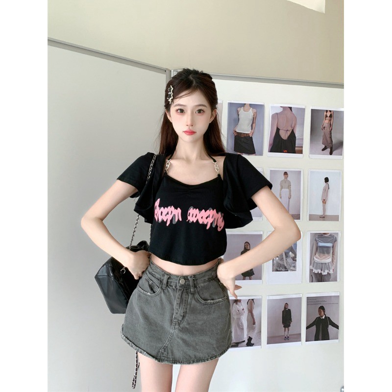 官圖 6535拉架棉 辣妹套裝女夏胖mm遮肚顯瘦微胖歐美純欲