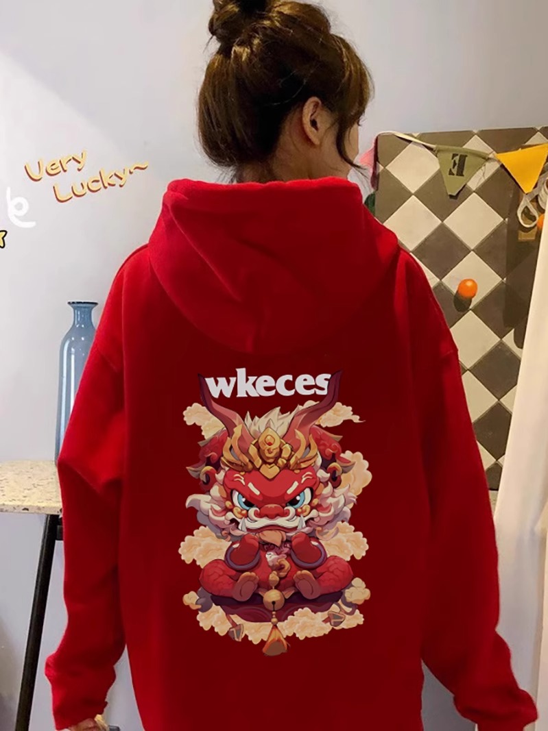 CVC棉麵食毛華棉複合/牛奶絲300克銀狐絨400克前後印花連帽衛衣女