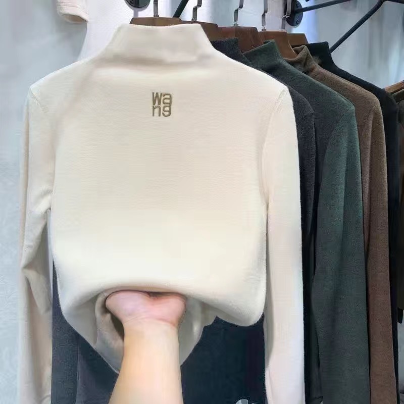 #Double-sided velvet half turtleneck thermal bottoming shirt for women autumn and winter outerwear long-sleeved T-shirt for women