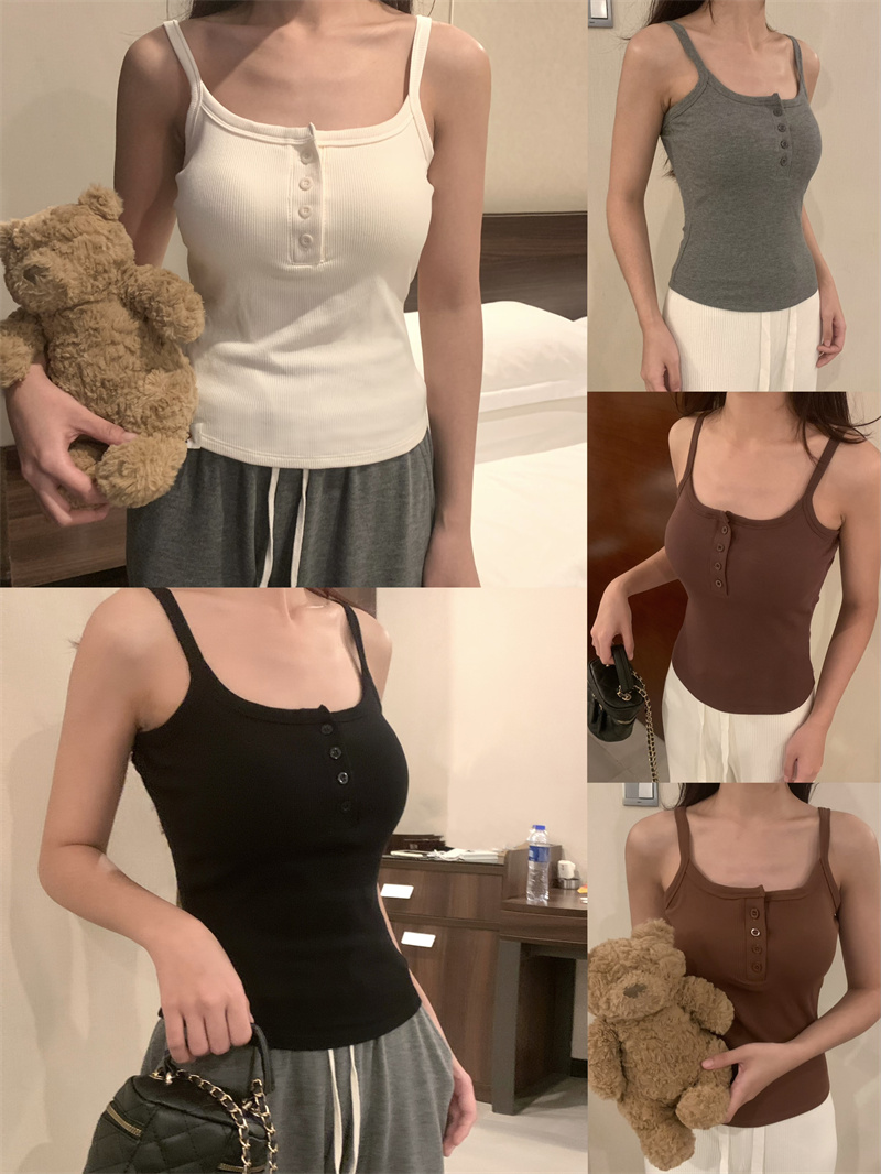 實拍~磨毛紐扣設計美背吊帶保暖內衣自帶胸墊一體杯