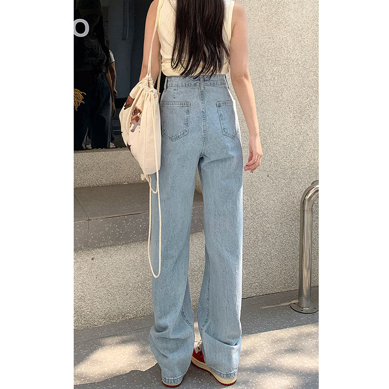Trendy wide-leg jeans for women 2023 spring and autumn thin small high-waist slim straight-leg floor-length jeans