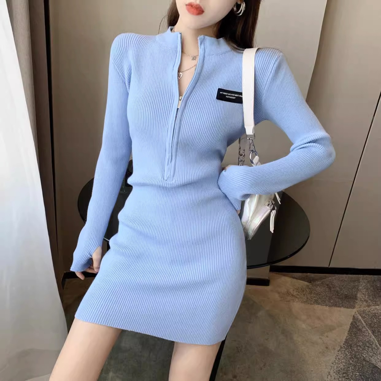Korean style slimming black sexy hip-hugging skirt, temperament, tight-fitting inner bottoming knitted dress