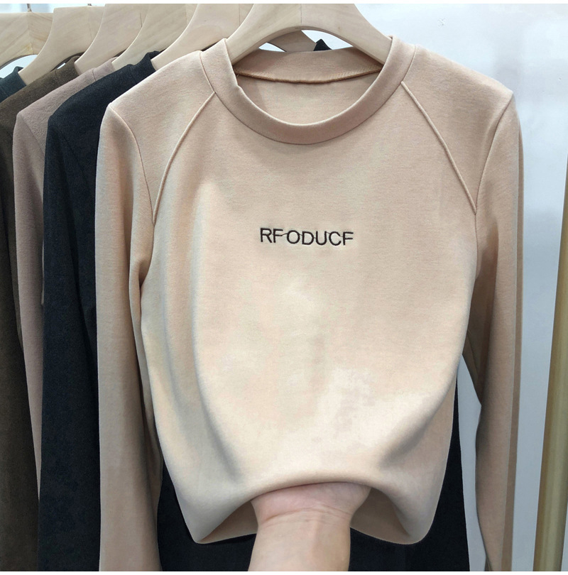 German embroidered round neck bottoming shirt, autumn and winter style long-sleeved inner top for women, Korean style T-shirt