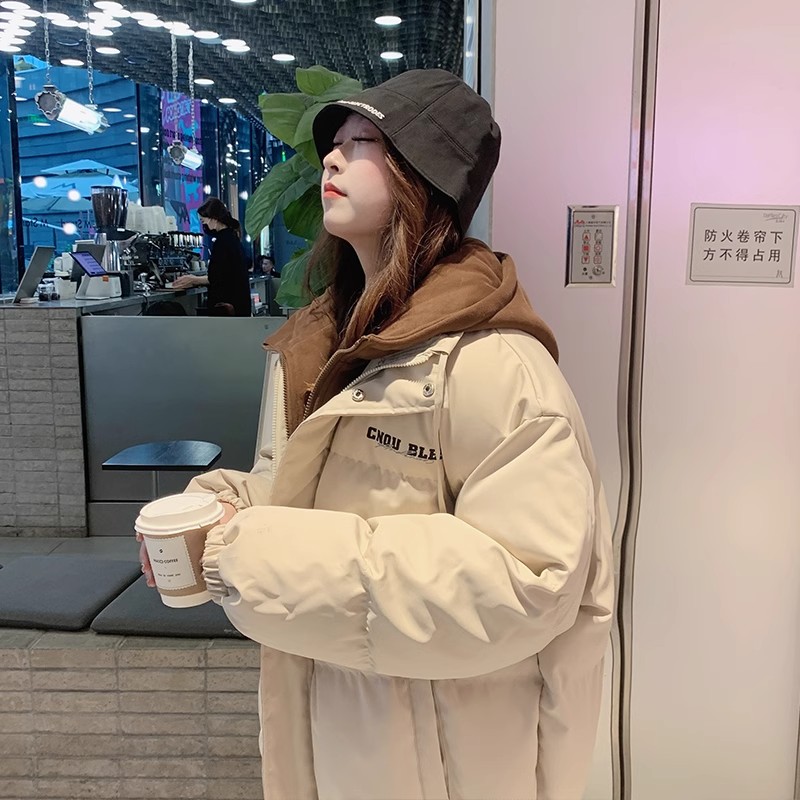 American high street oversize cotton coat for women winter new student fake two-piece thickened cotton coat casual retro cotton jacket