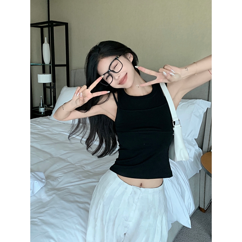 Official picture 40 count cotton rib white, careful fake two-piece sleeveless inner white vest women's summer wear