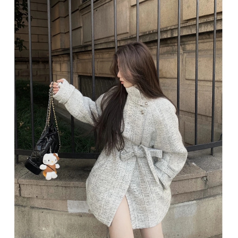 The takeaway has arrived - Haizhou Huiyu Korean style small fragrant style woolen cloak coat mid-length autumn and winter woolen coat for women