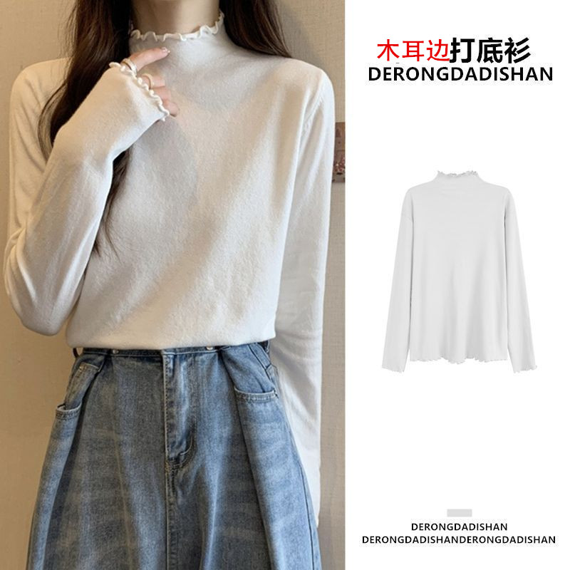 Internet celebrity half turtleneck fungus hem bottoming shirt for women with stylish knitted new style high-end top trendy