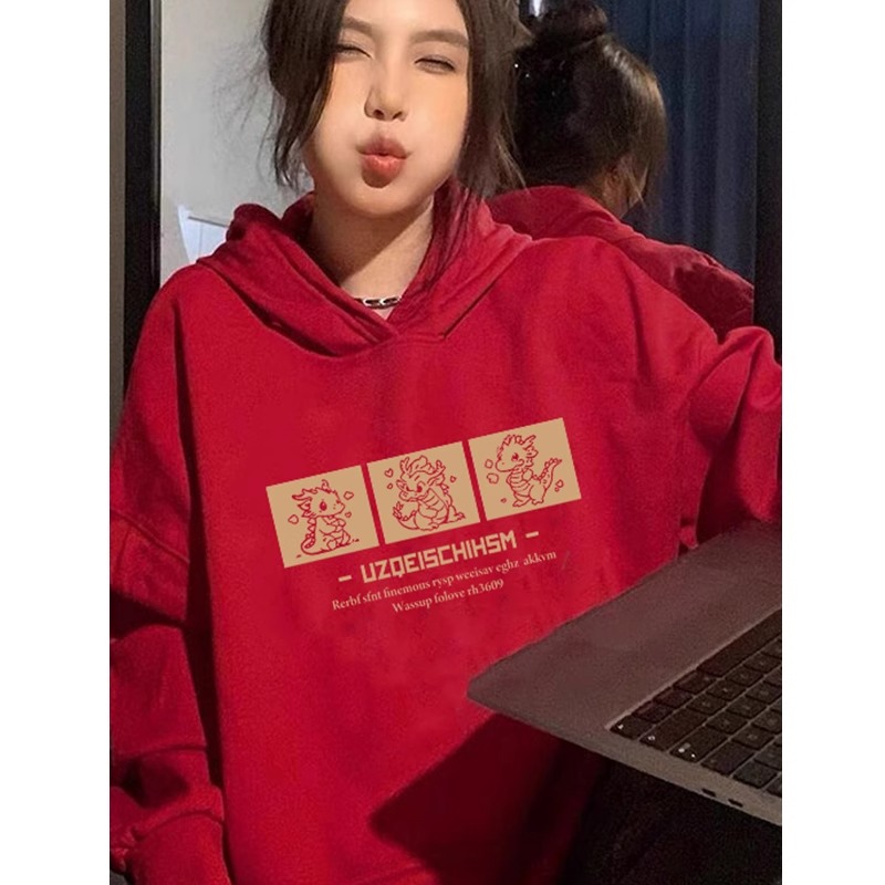 CVC cotton pasta wool Chinese cotton composite/milk silk 300g silver fox velvet 400g front printed hooded sweatshirt for women