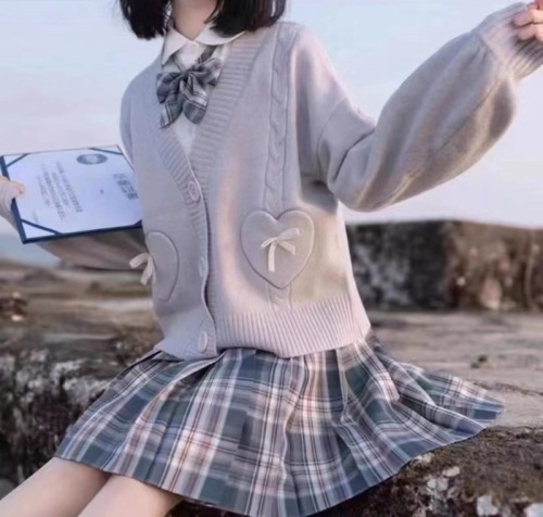 日系甜美学院风开衫毛衣女韩版JK外穿短款上衣软妹小个子外套