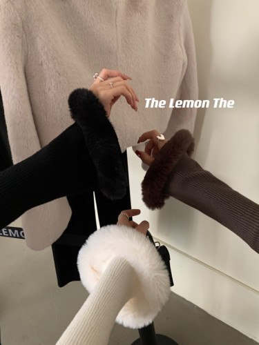 THE LEMON柠檬绿茶法式毛毛V领喇叭袖针织开衫女秋冬设计感上衣