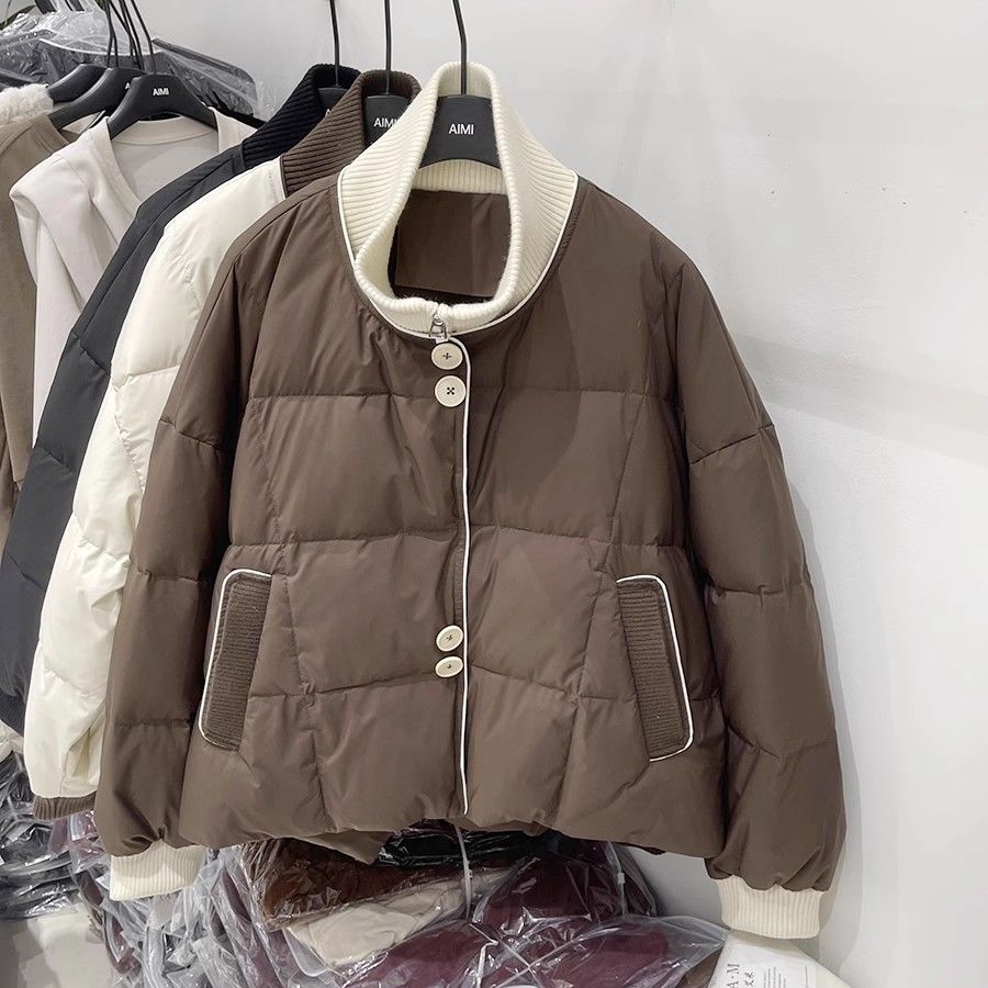 2023 Winter Fashion New Knitted Splicing Stand Collar Cotton Clothes Women's Warm Bread Clothes Short Jackets Trendy