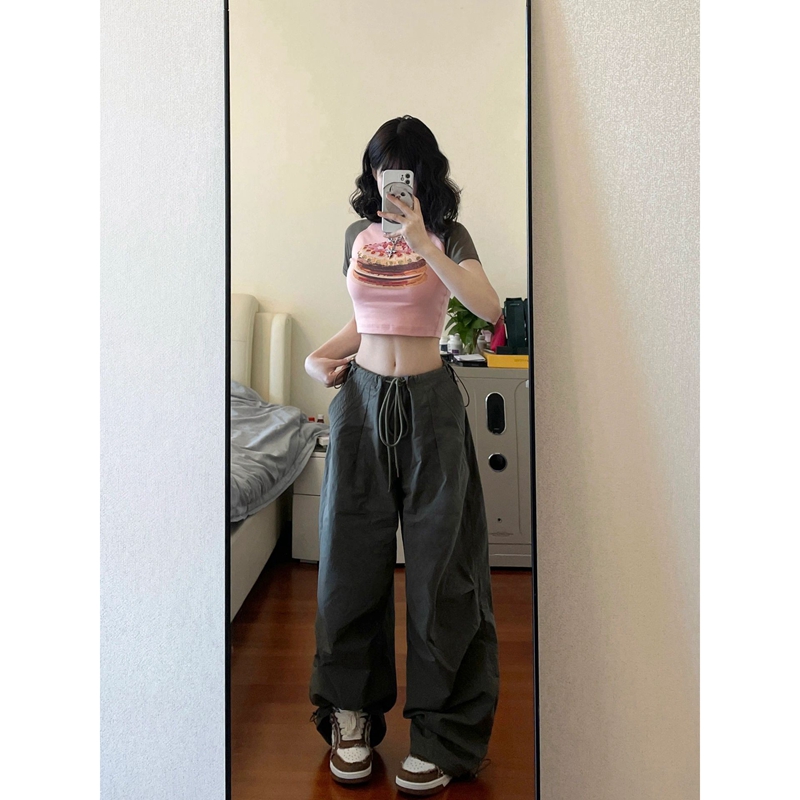 官圖 6535拉架棉 美式復古正肩短袖t恤女夏季設計感小眾高腰