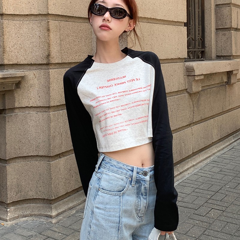 Official picture 6535 stretch cotton original quality design unique long-sleeved T-shirt for women autumn