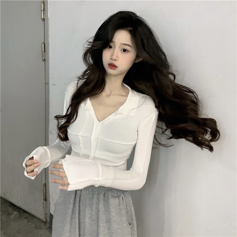 Official photo 260g rayon rib 92% rayon 8% spandex Hot girl black long-sleeved T-shirt women's inner wear