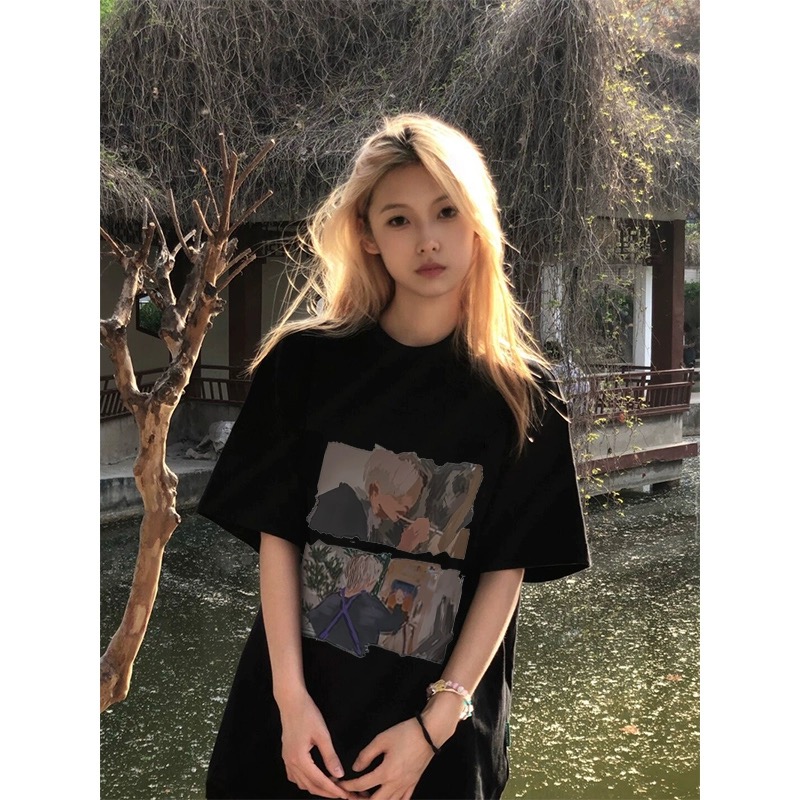 官圖 重磅/精梳純棉 後包領 有縫邊 S-XXXL 夏裝短袖T恤女