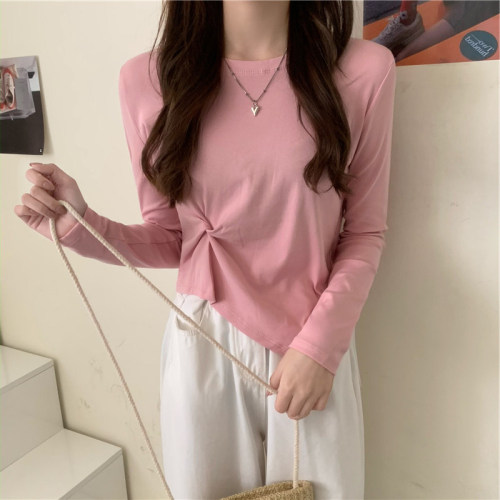 Milk silk autumn Korean style irregular design long-sleeved T-shirt women's chic student tops women's bottoming shirt