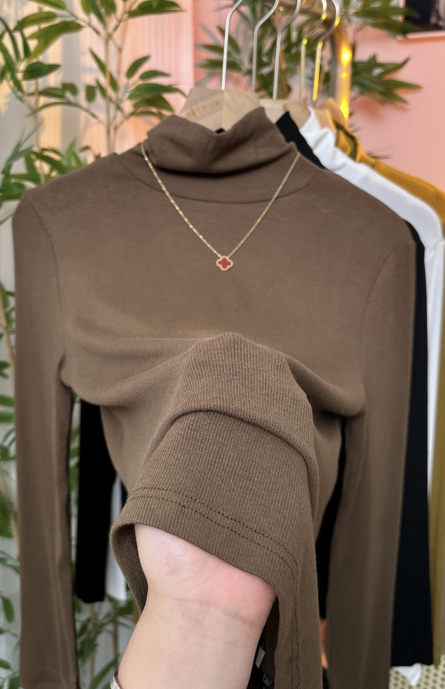 Pile collar threaded versatile bottoming shirt 2023 autumn and winter new style inner slim fit long-sleeved turtleneck top for women