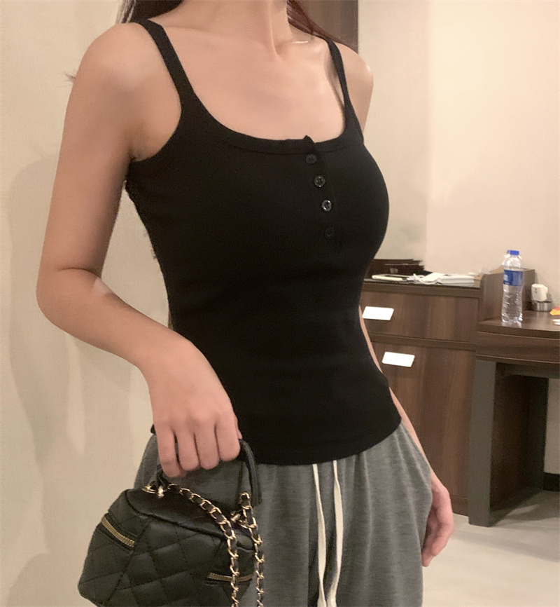 實拍~磨毛紐扣設計美背吊帶保暖內衣自帶胸墊一體杯