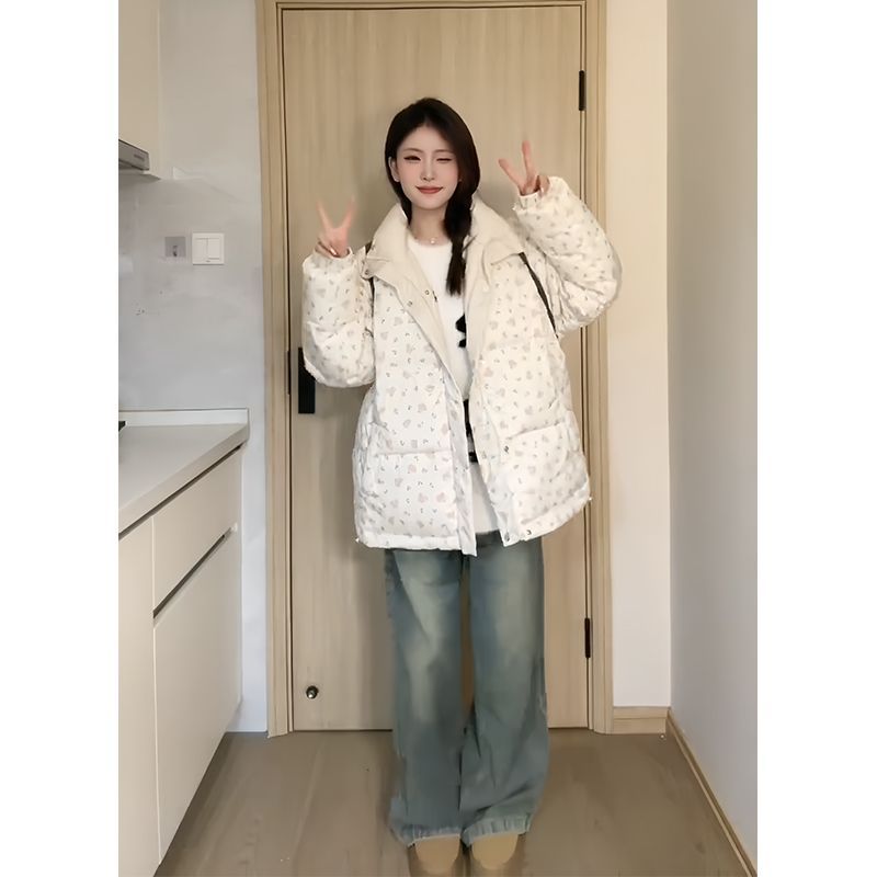 Winter Korean style small floral double-sided cotton jacket for women 2023 fashion new niche warm trendy brand thick coat