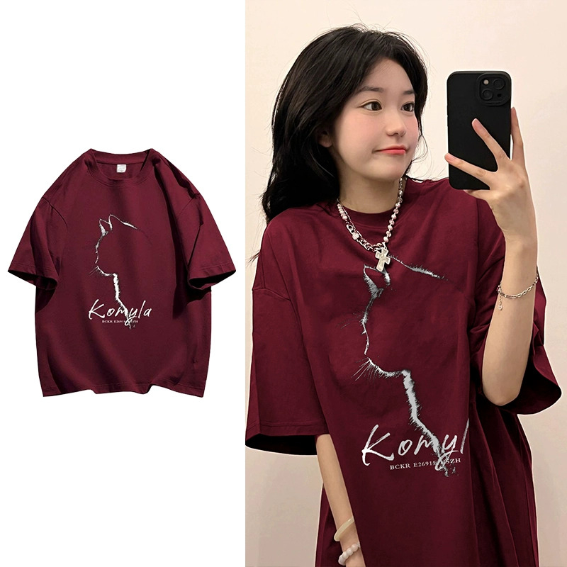 官圖 重磅/精梳純棉 後包領 有縫邊 S-XXXL 夏裝短袖T恤女